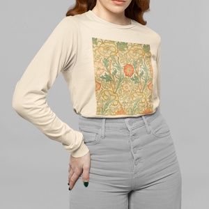 Floral Pattern VTG Wallpaper Print Long Sleeve Graphic Tee T-shirt S M L XL